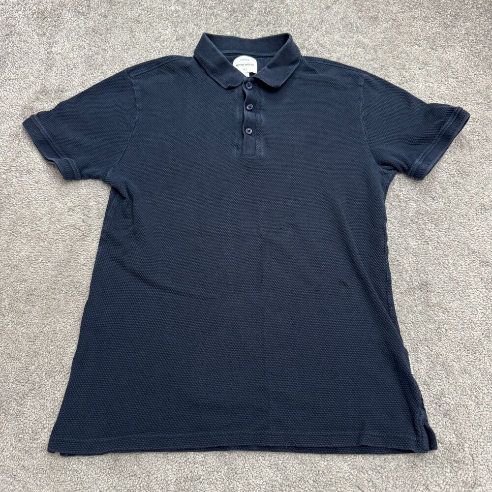 Peter Werth London N.1 Baran Polo Shirt Mens Medium Navy Blue Textured Pique Top